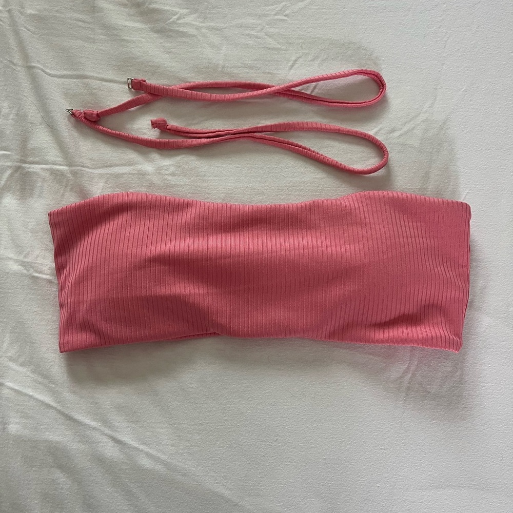 Pink Ribbed Bandeau Bikini Top